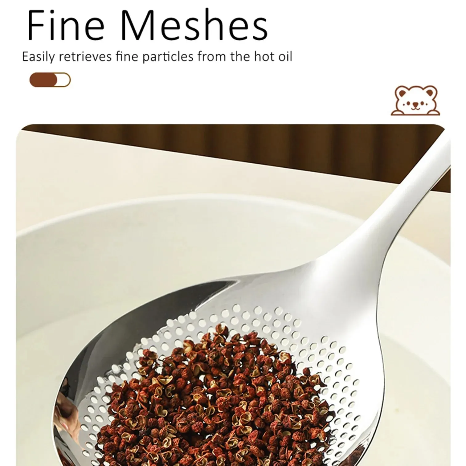 12.5cm Width 33cm Length Cooking Sieve Ultra Thick Pure 304 Stainless Steel Frying Colander Noodle Strainer with Fine Meshes