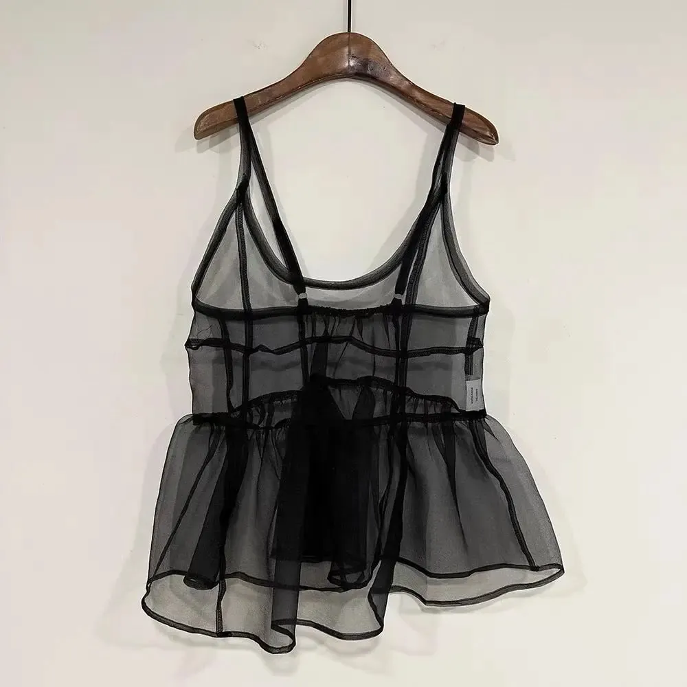 Neploe French Style Sweet Ruffles Sleeveless Vest Loose New Fresh Korea Chic Tank All-match Slim Bud Sling Hot Sell Minority Top