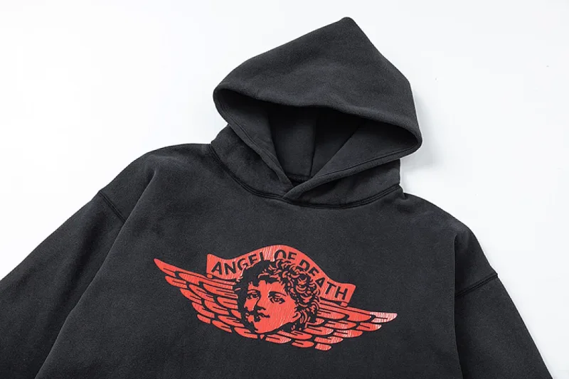 24FW SAINT Vintage Angel Printed Distressed Women Men Hooded Sweatshirt Hoodies Oversized Men Casual Cotton Pullover Hoodie