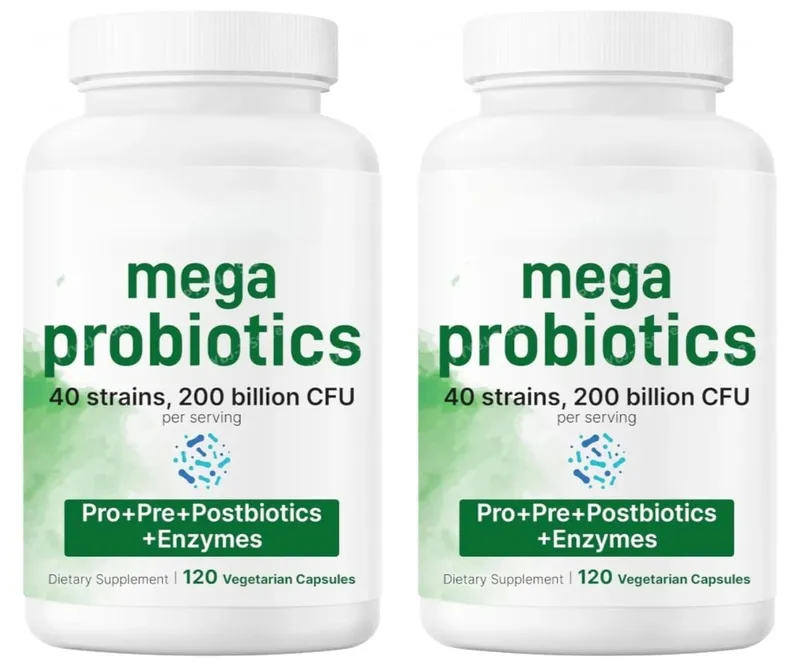 Probiotics Capsules 200 Billion CFU 40 Strains Prebiotics Digestive Enzymes Gut Health Supplement 120 Veg Capsules Men Women