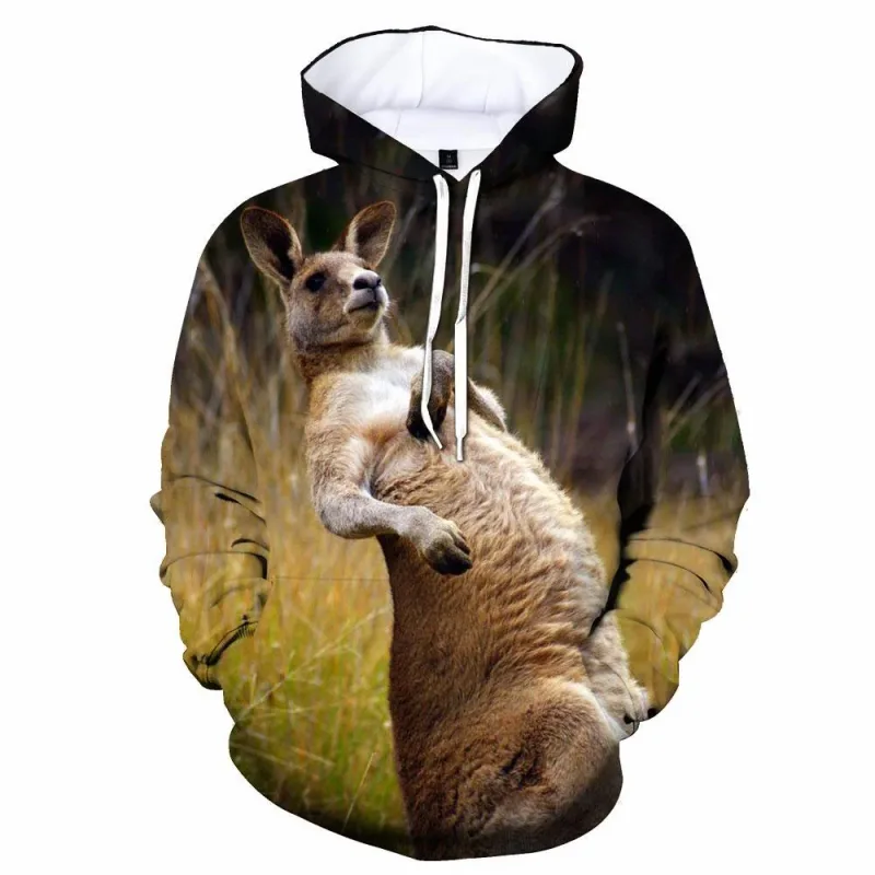 Kangaroo Printed Men's Anime Men's Clothing Sportswear Street Wear Four Seasons Men's Sportswear Pullover Hoodie Tops