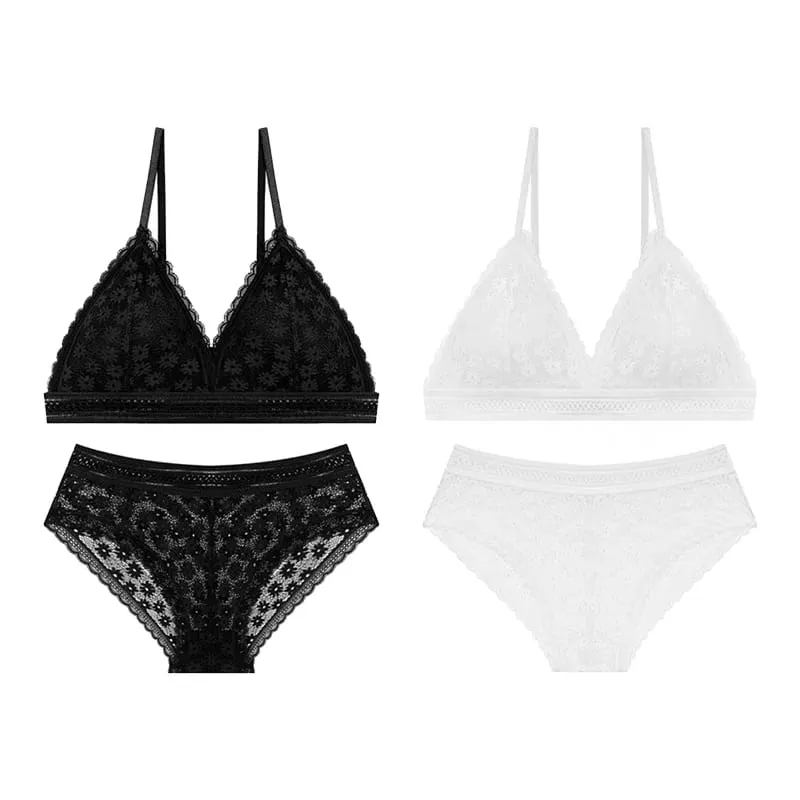2PCS Sexy Lace Bra and Panty Set Push Up Seamless Bras Mid Waist Briefs Underwear Sets Sexy Underwear for Women