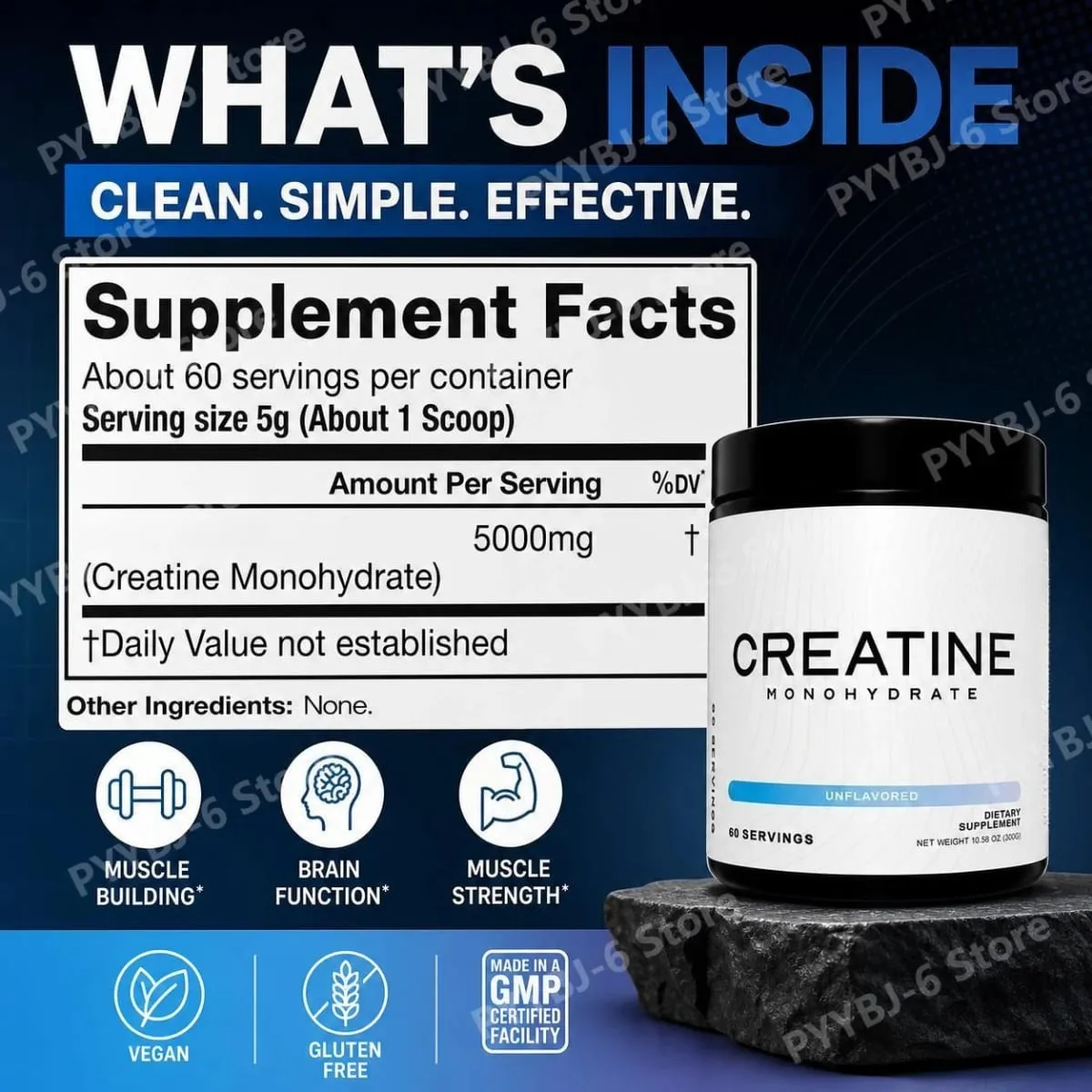 Creatine Monohydrate Powder 300G Unflavored Vegan Muscle Building Strength Cellular Energy Levels Brain Function 60 Servings