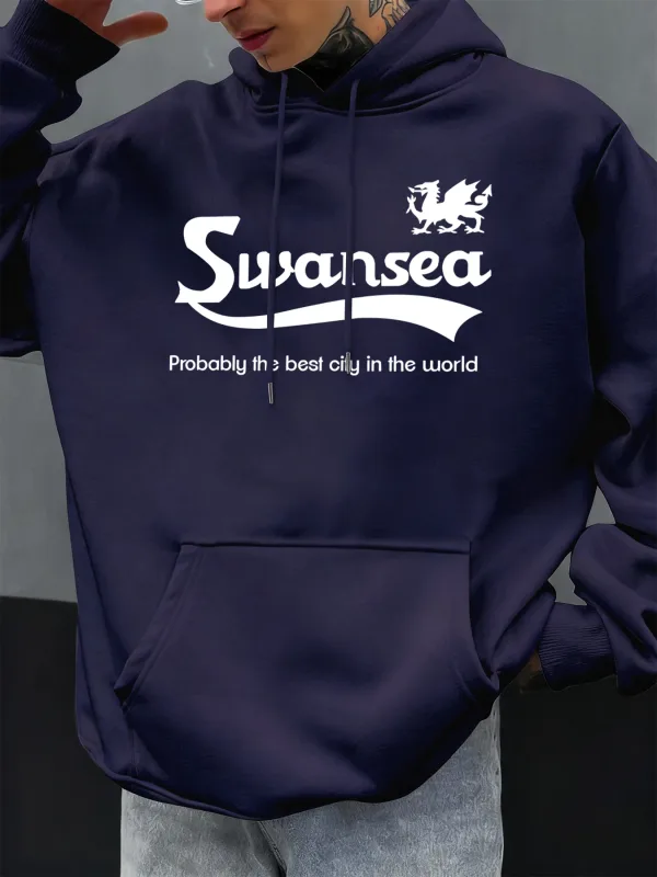 Swansea The Best City Letter Σχέδιο Φθινοπωρινά Ανδρικά με κουκούλα με κουκούλα casual fleece Soft πουλόβερ Hip hop Ρούχα φαρδιά μπλουζάκια