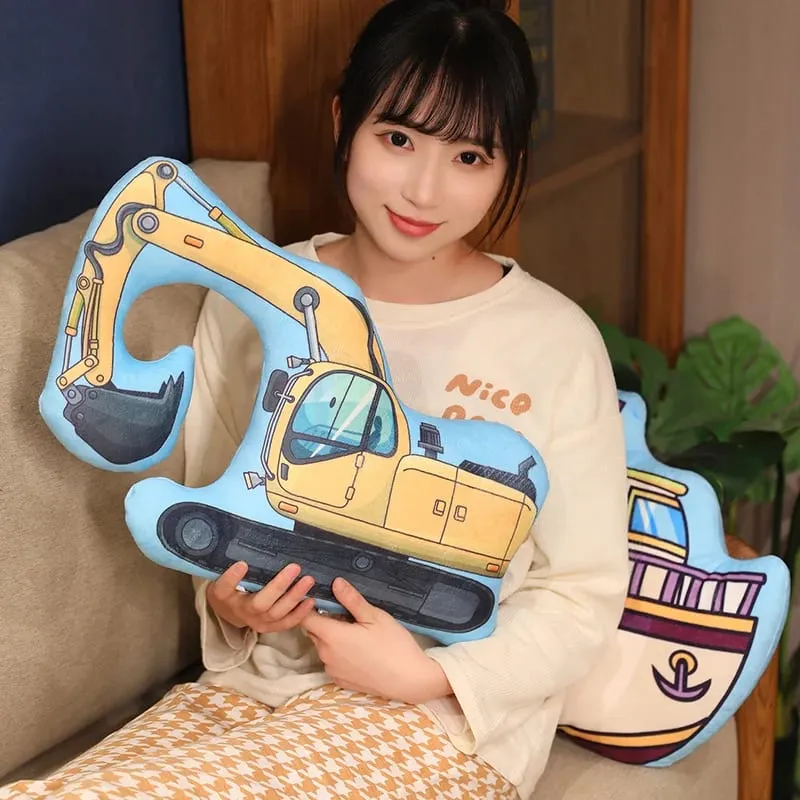 Transportation Vehicle Plush Pillow Recreational Vehicle Excavator Ambulance Airplane Motorbike Taxi Fire Truck Cushion Decor