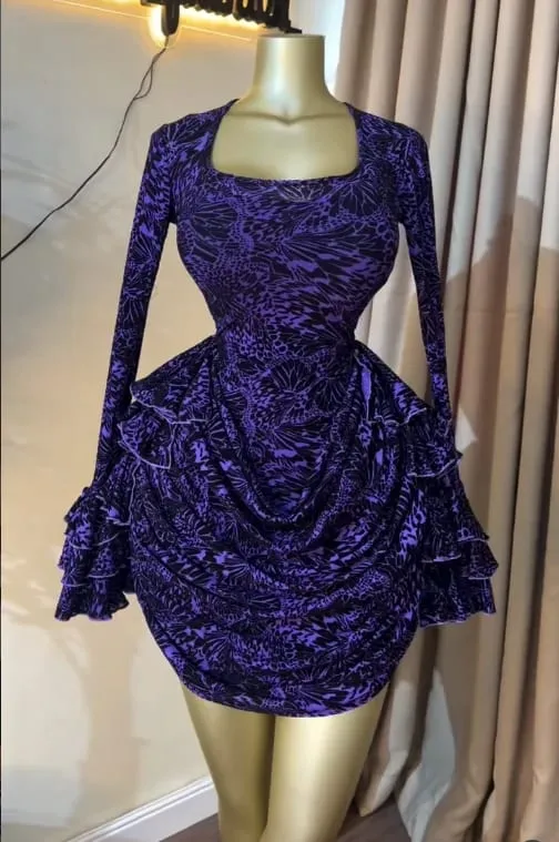 CM.YAYA – robe moulante froncée drapée à volants en cascade pour femmes, imprimé Tie Dye, manches longues, col en v, robes de vacances à la plage