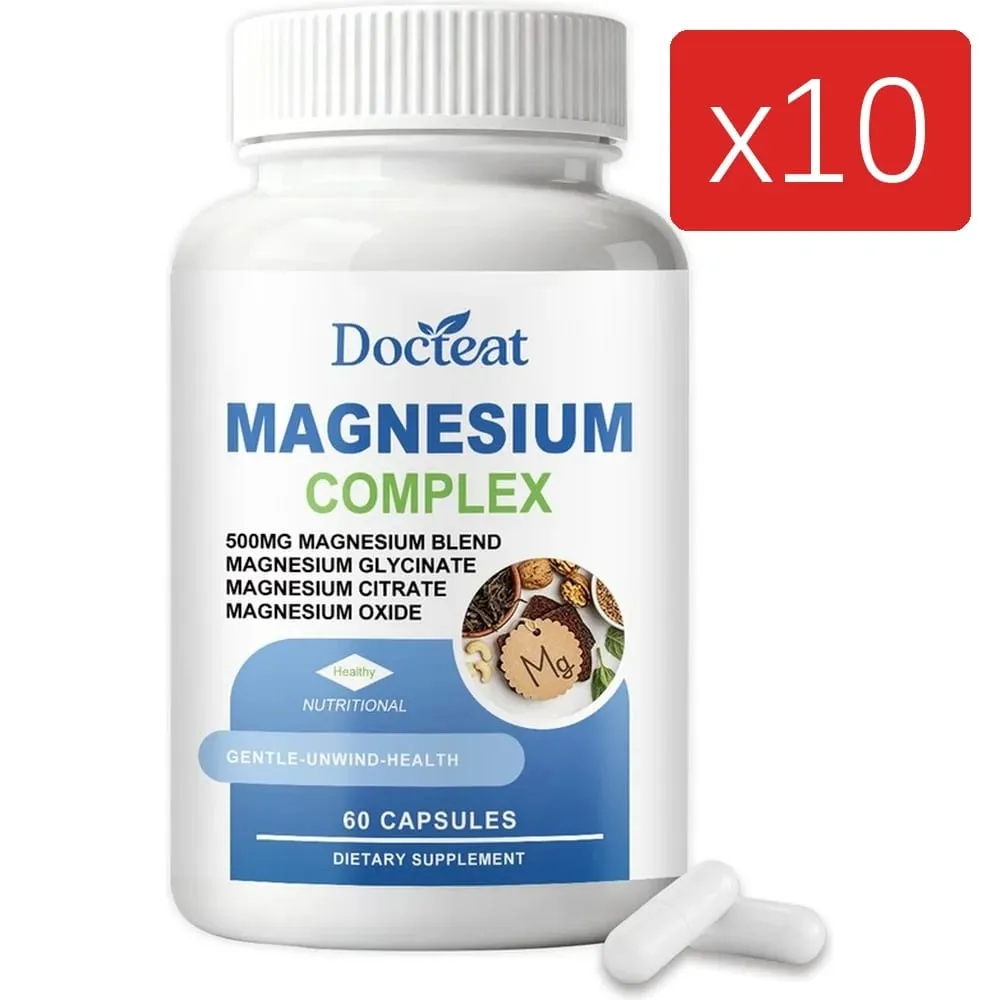 Docteat Magnesium Complex Capsules 500mg L-Theanine Taurine Supports Nerve Health Energy Metabolism Muscle Relaxation 60 Caps