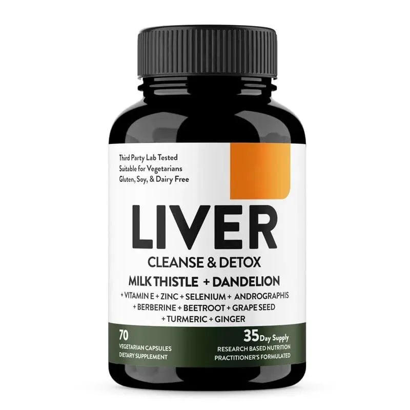 Liver Cleanse Detox Repair Support Capsules Milk Thistle Dandelion Root Turmeric Ginger Botanical Herbal Supplement 70 Count