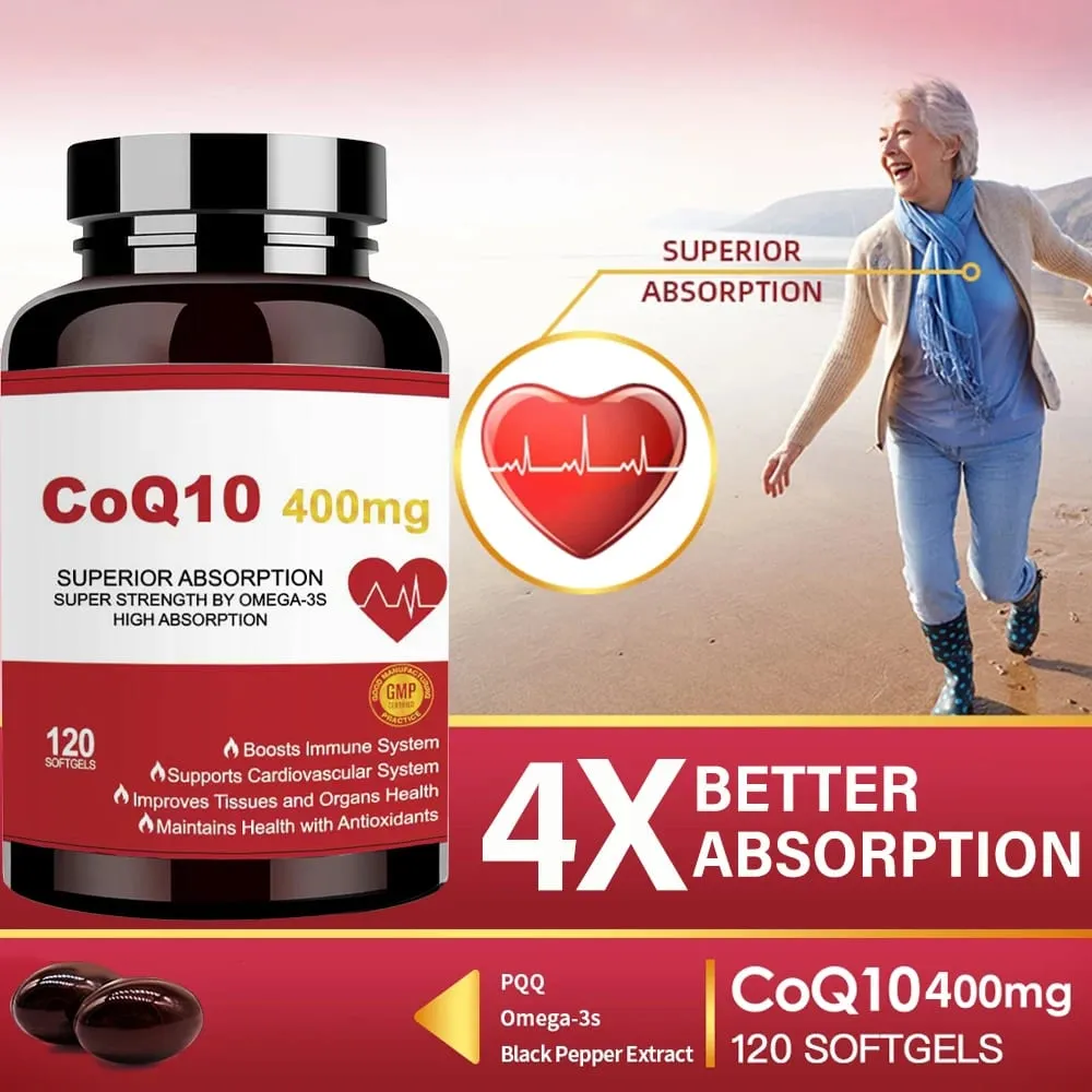 CoQ10 400mg Softgels - Coenzyme Q10 Supplement Plus PQQ Omega 3 Antioxidant for Heart Health and Cellular Energy 120 Softgel