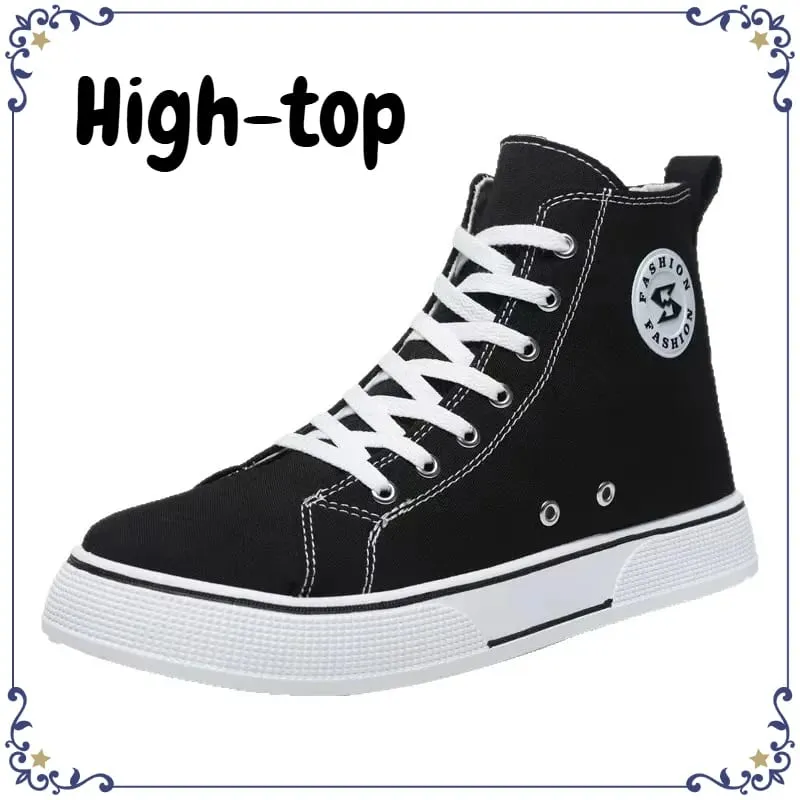 New Black High-top Canvas Mens Shoes Breathable Soft Bottom Non-slip Lace-up Casual Board Sneakers for Daily Streetwear Sneakers