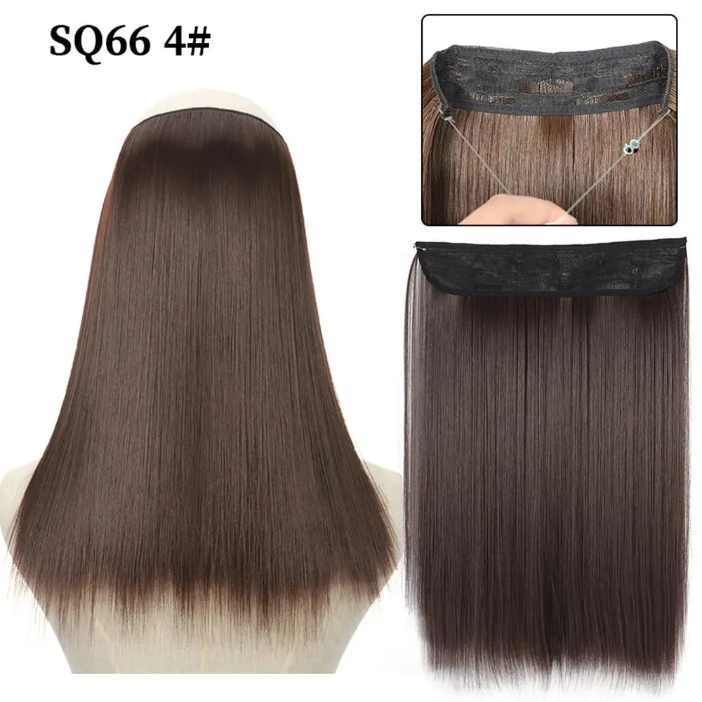 16/22inch Invisible Wire Hair Extensions Headband Adjustable Size Natural Long Straight Hairpiece Synthetic Hair Piece for Women