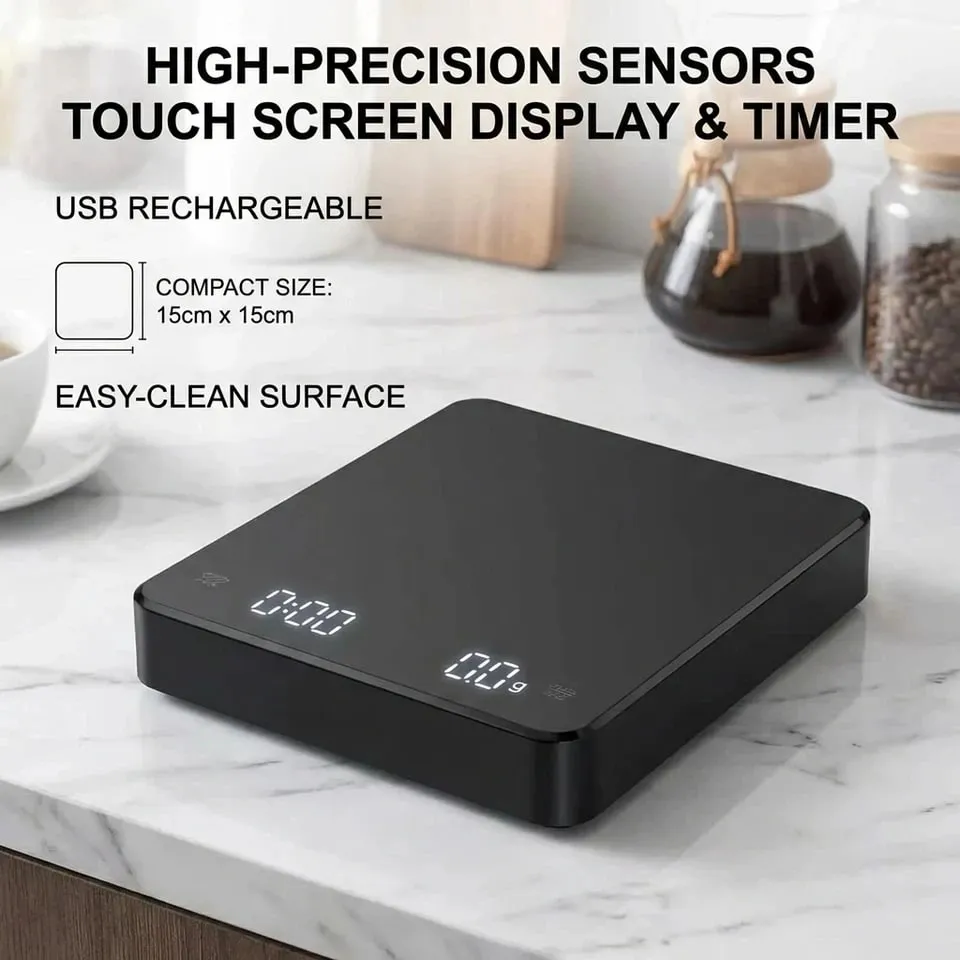 USB Rechargeable Digital Espresso Scale with Timer LED Screen 3kg 0.1g Precision Kitchen Scale Support g oz ml Unit Conversion