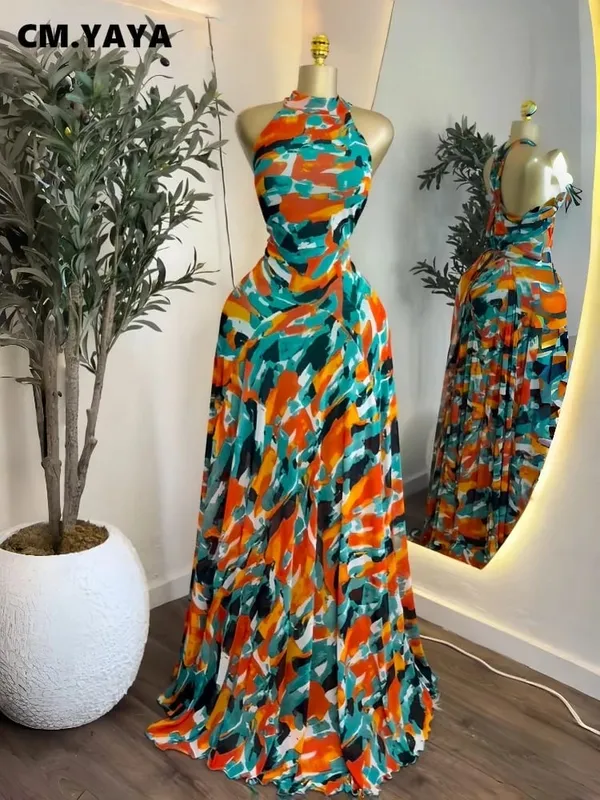 Women Printed Sleeveless with Sashes Fit and Flare A-line Maxi Dress 2026 Streetwear Beach Holiday Long Dresses Vestido — image 7