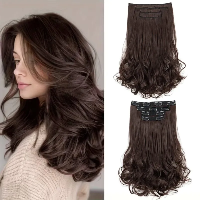 Synthetic 14Inch Short Wavy Curly Hair Extension 4pcs/set Clip -in Invisible Soft Hairpiece for Women Party Daily Use