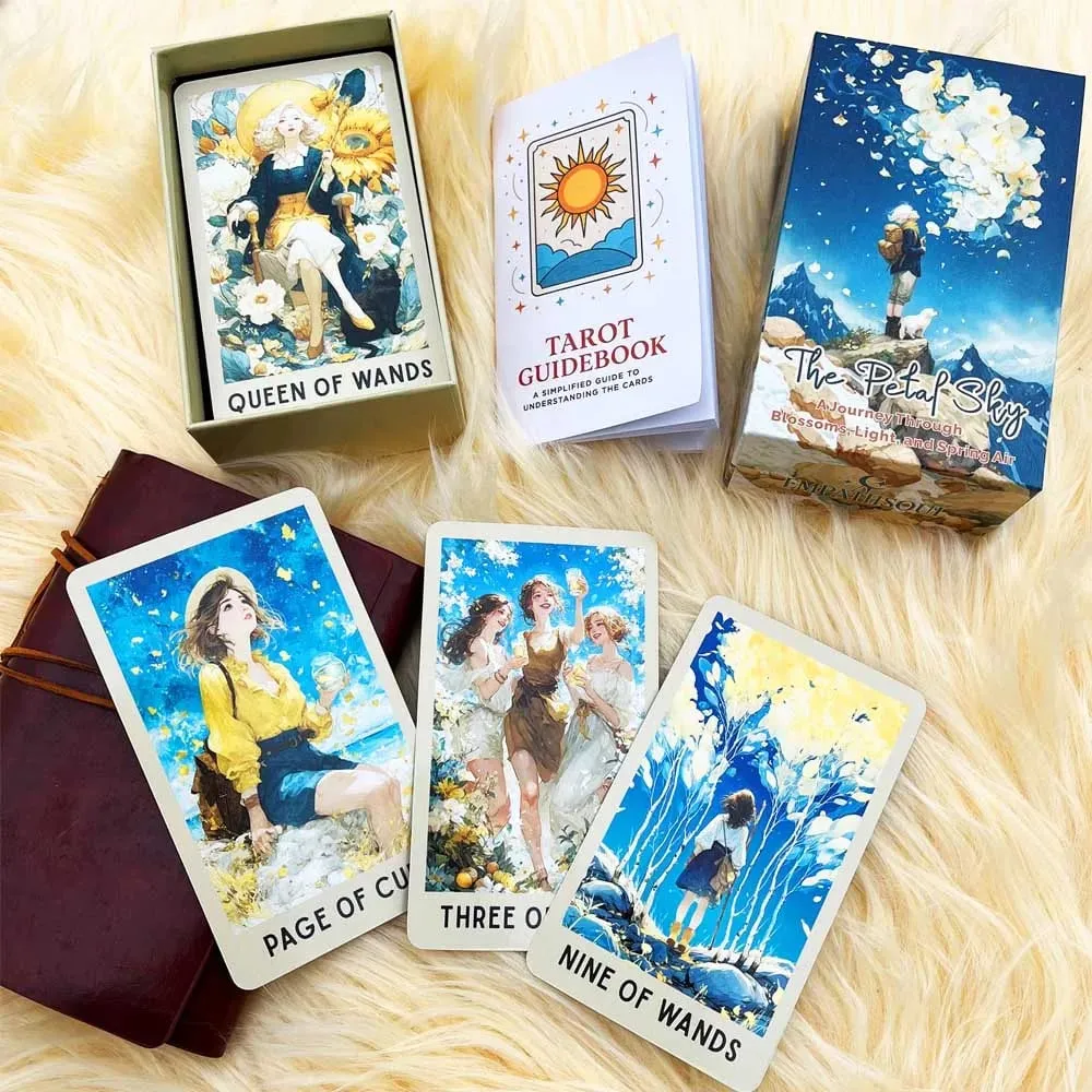 Petals Sky Tarot Cards Set 78 Cards 13x8 Cm Ideal for Intuitive Reading & Beautiful Illustrations Includes Paper Instruction