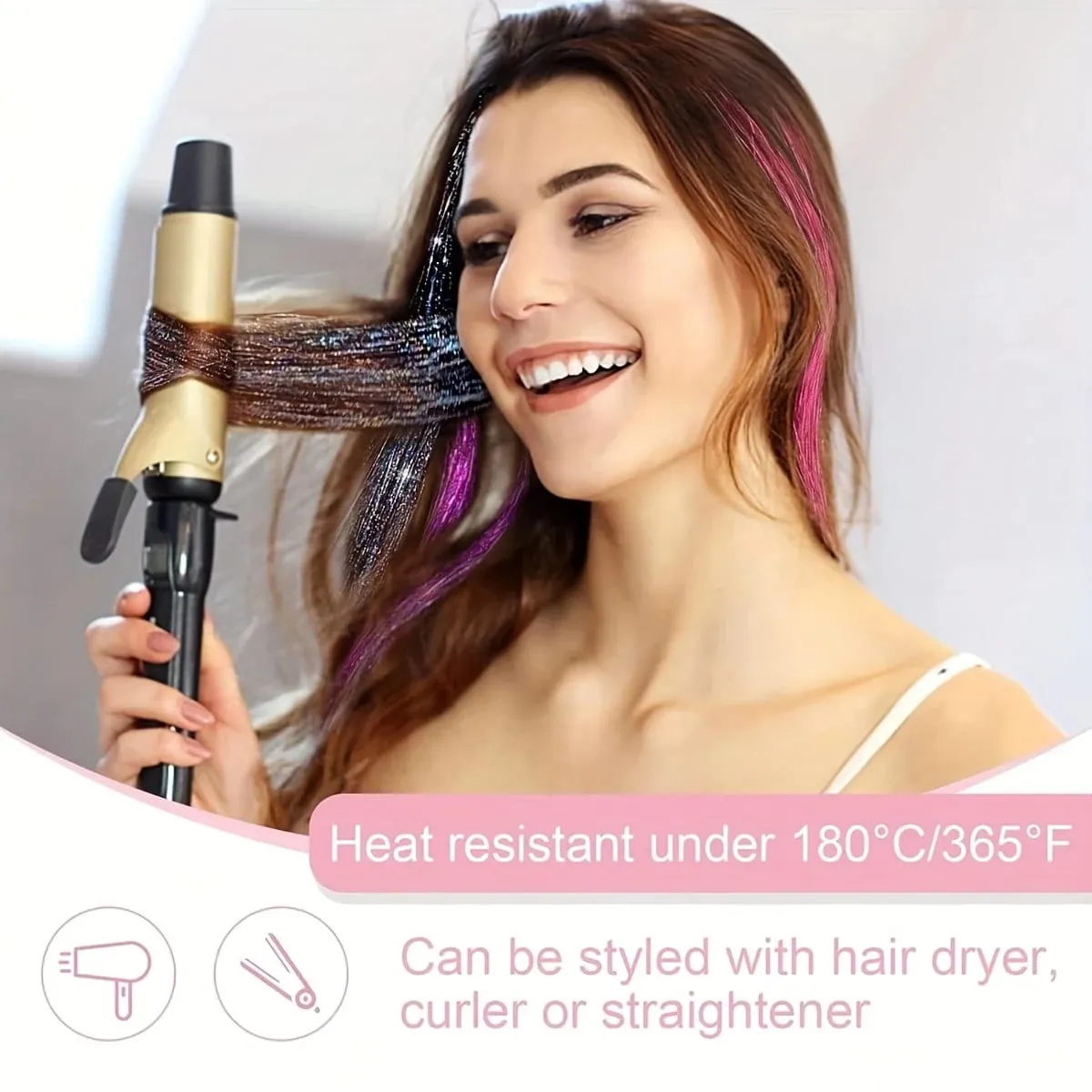 Clip In Hair Tinsel Glitter Hair Extensions Sparkly Synthetic Fiber Glitter Hair Extensions 12Pcs Shiny Fairy Hair Streaks Acc