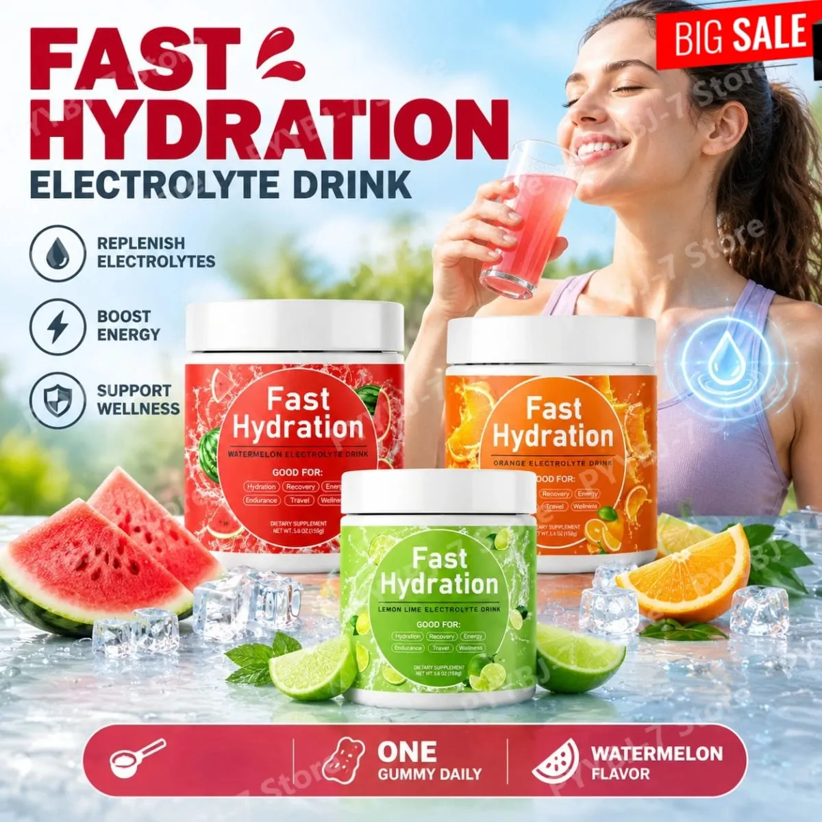 Electrolyte Drink Powder 3 Flavors with Sodium Potassium Magnesium Vitamin C B12 Supports Fluid Balance Energy & Endurance 158g