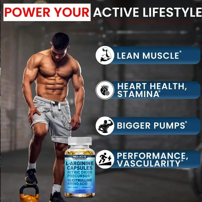 Premium L-Arginine Capsules with L-Citrulline & Turmeric Supports Muscle Pump Recovery & Overall Physical Performance