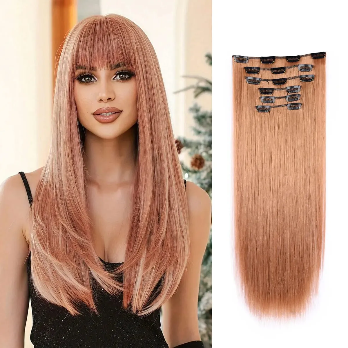 Synthetic Clip in Hair Extensions Clip in 6pcs set Straight Hair 22inch Thick Hairpieces for Women Girls Daily Party
