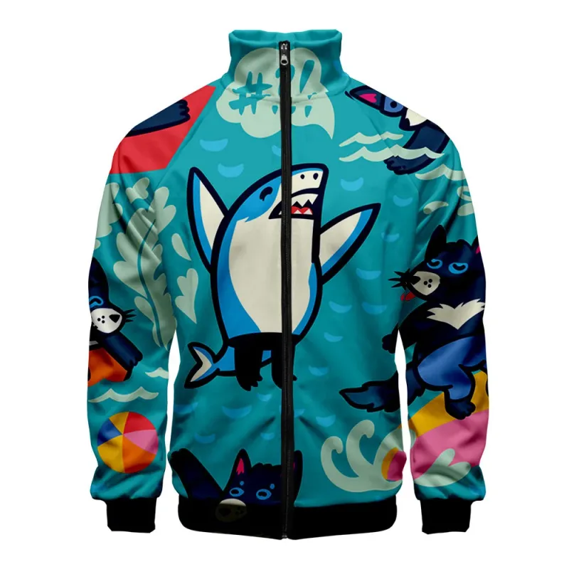 Popular Marine animals dolphin 3D Print Zipper Raglan Jacket Windbreaker Boys/Girls Comfortable Stand Collar Jackets Coats