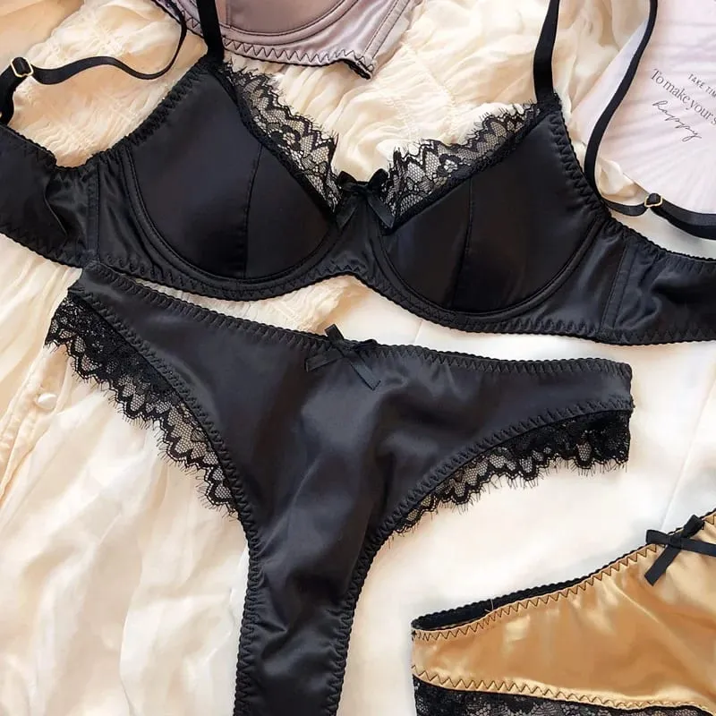 Sexet blonde tynde kop lingeri til kvinder fransk push up bh-sæt højkvalitets silkestof Komfort åndbart undertøj Intimates sæt