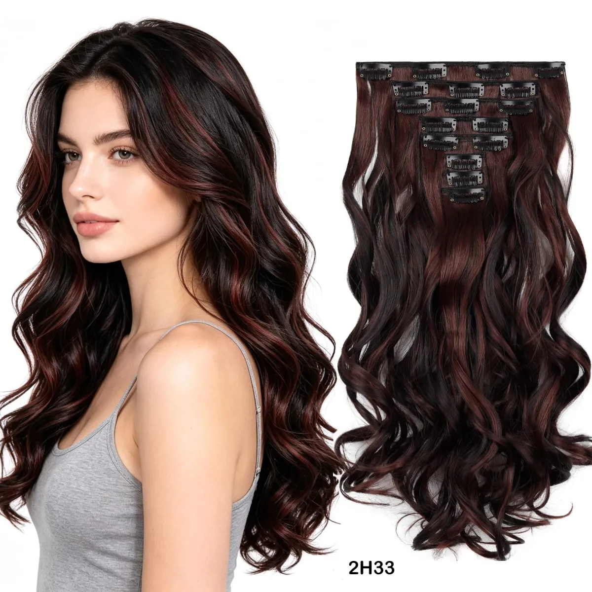 8Pcs Wavy Clip-In Hair Extensions Set 17Clips Matte Synthetic Full Head Hairpiece for Women Easy to Install