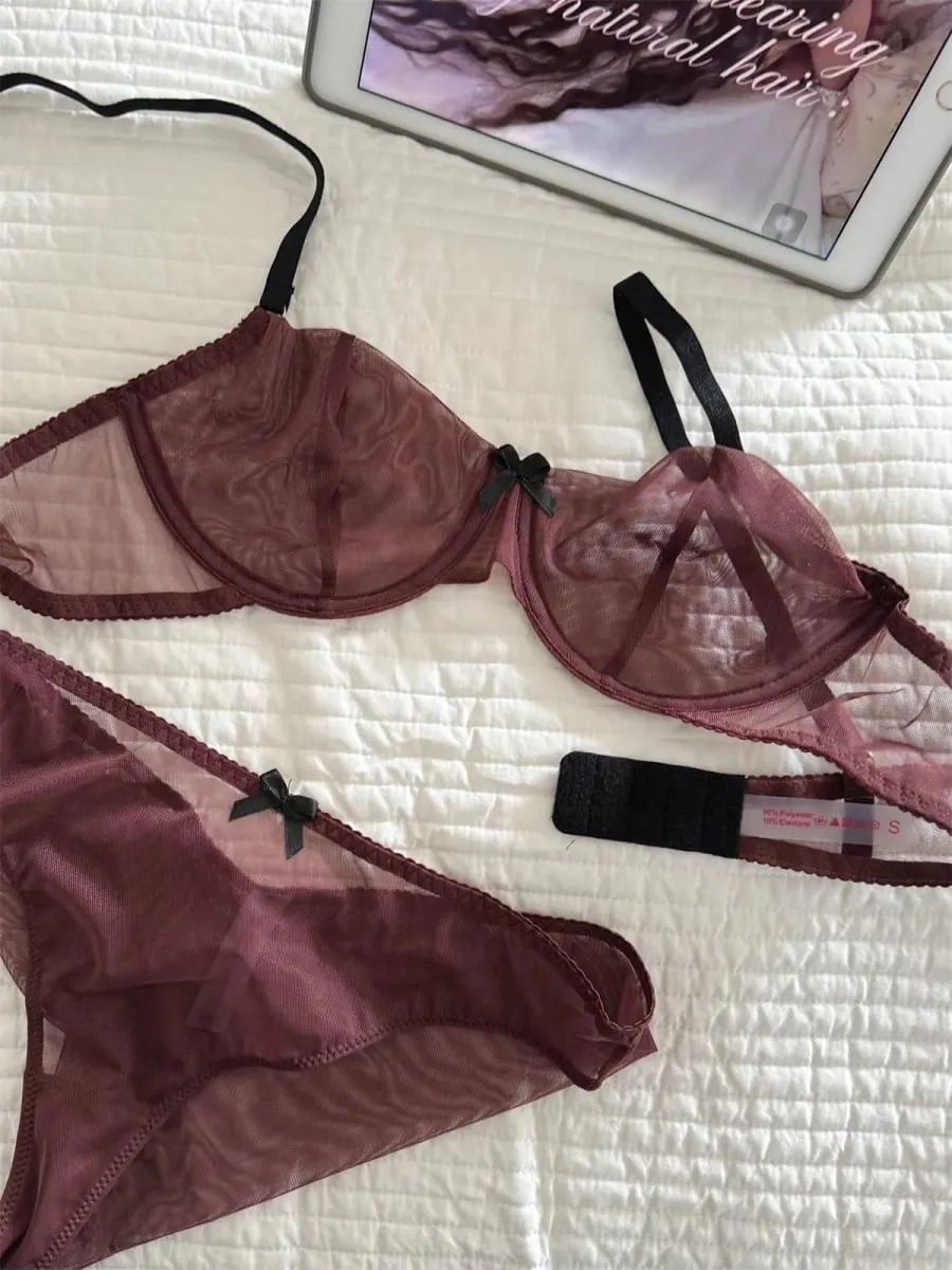 Lightweight breathable stretch tulle bra for women lingerie push up laides underwear larger busts bras with panty suit