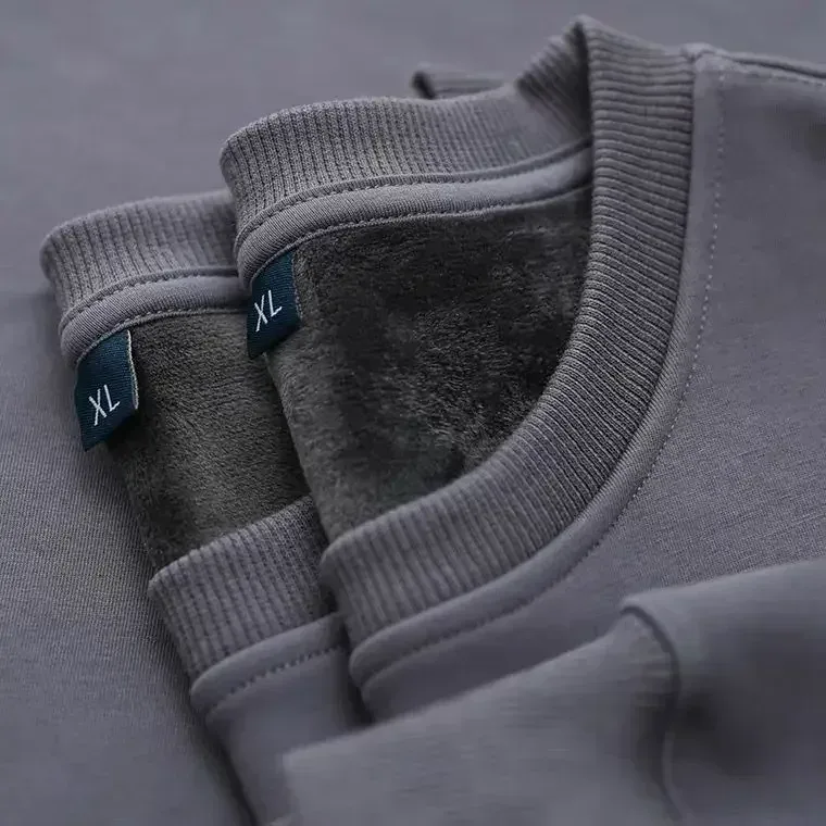 Sudadera gruesa de felpa de algodón de 600G, suéter fino de felpa pesado, suéter de cuello redondo sólido, suéter cálido para otoño e invierno