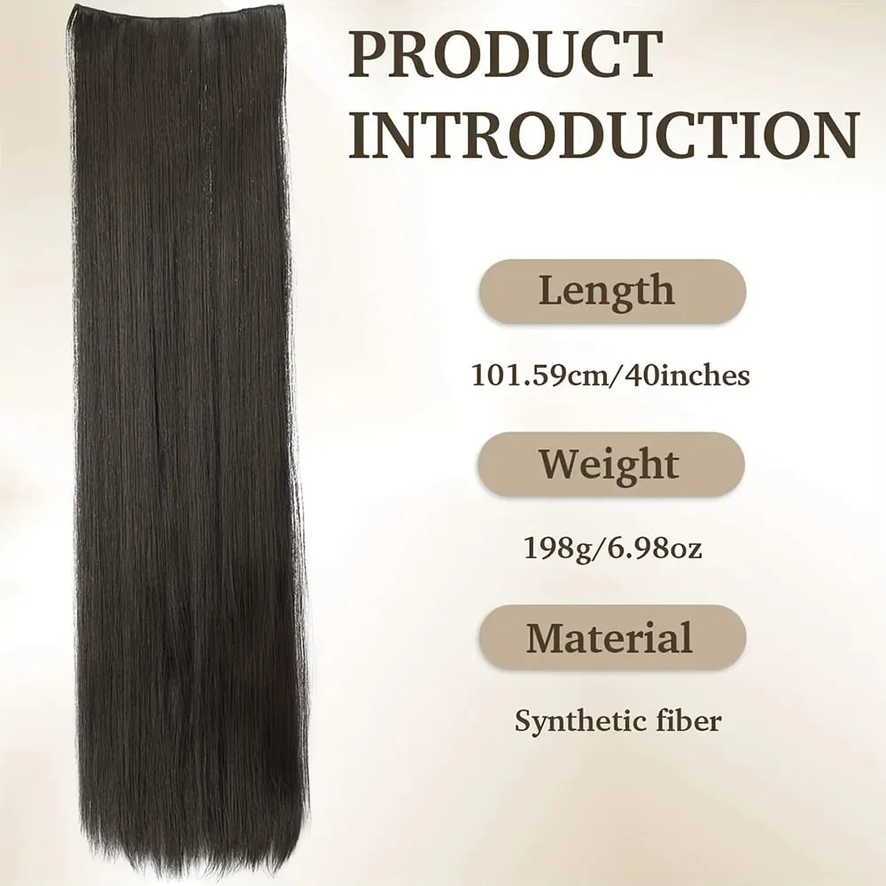 40 inch Long Straight Synthetic Hairpieces Clip In Hair Extensions Black Natural Hair Piece for Women