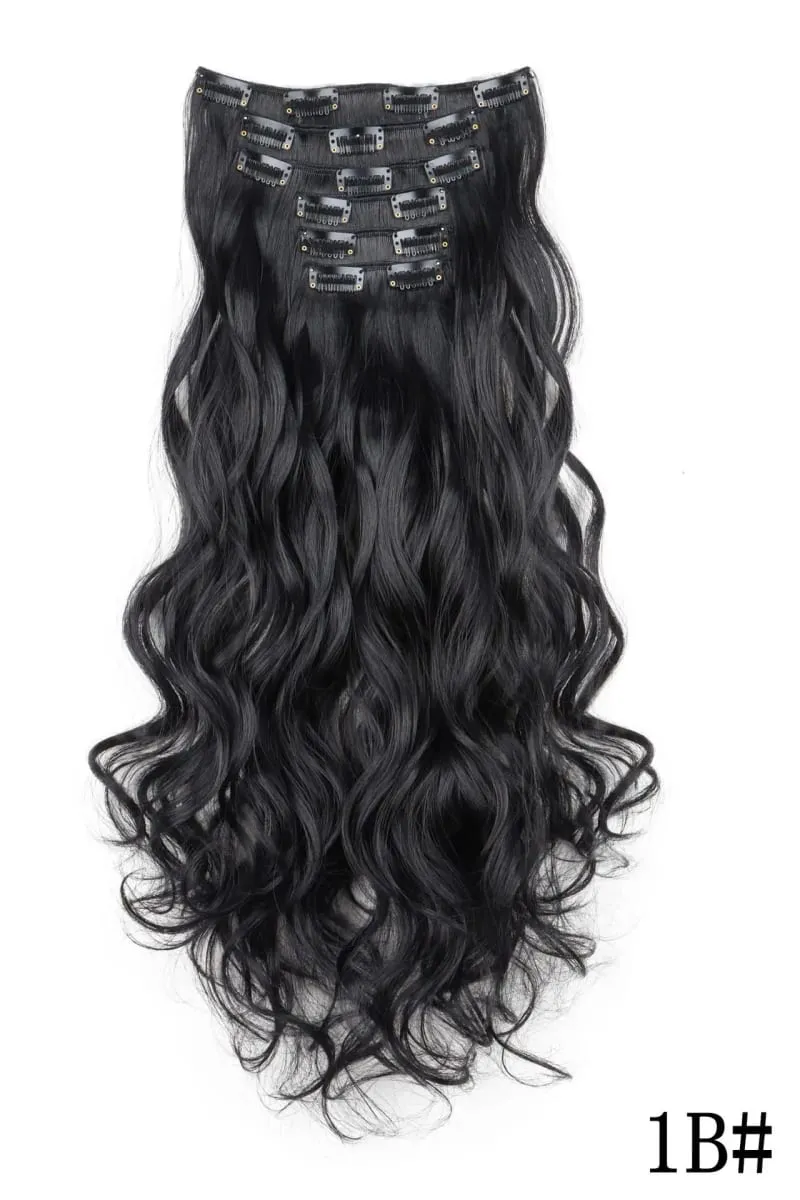Black Hair Extensions 6pcs/set Women Long Straight Synthetic Full Head Clip 16Clips Ombre Heat Resistant Fiber Hair Kpop Cosplay