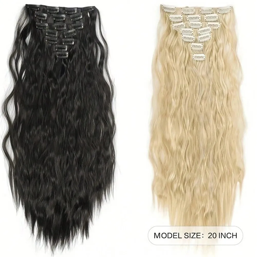 Synthetic Clip In Hair Extensions 7PCS Set Kinky Curly 20inch Long Clip On Hairpiece Style For Women Girls Daily Party