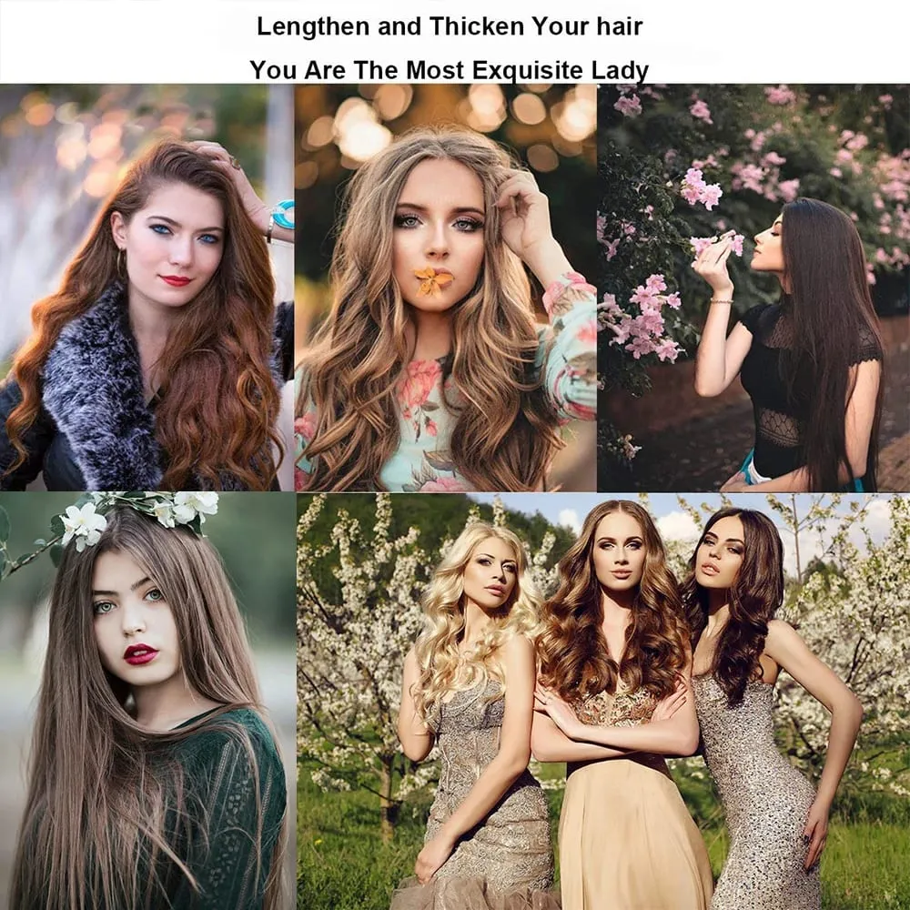 Synthetic 7Pcs/Set 22" Wavy Hairpiece Straight 16 Clips Hair Extensions Heat Resistant Styling False Hair