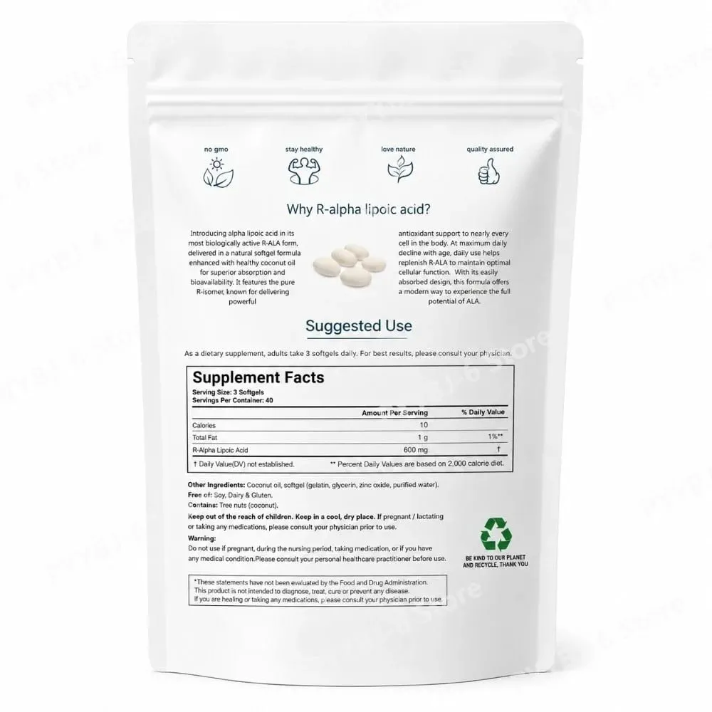 Alpha Lipoic Acid 600mg Softgels with MCT Oil Antioxidant Dietary Supplement Non GMO Gluten Free Soy Free 120 Softgels for Adult