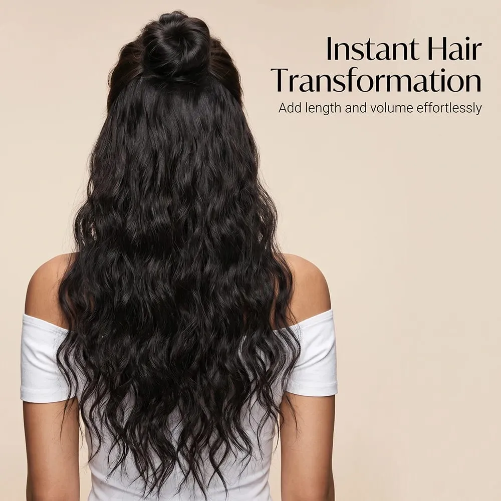 22" Invisible Wire Hair Extensions Water Wave Gray Black No Clip One Piece Synthetic Hairpiece Women Natural Heat Resistant Hot