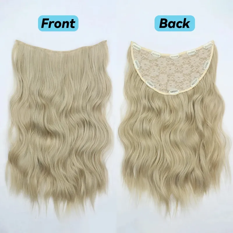 Clip In Synthetic Hair Extensions 22 Inch Long Wavy V-Shaped Hair Extension Gold Hair Piece With 10 Clips For Women Daily Use — image 16