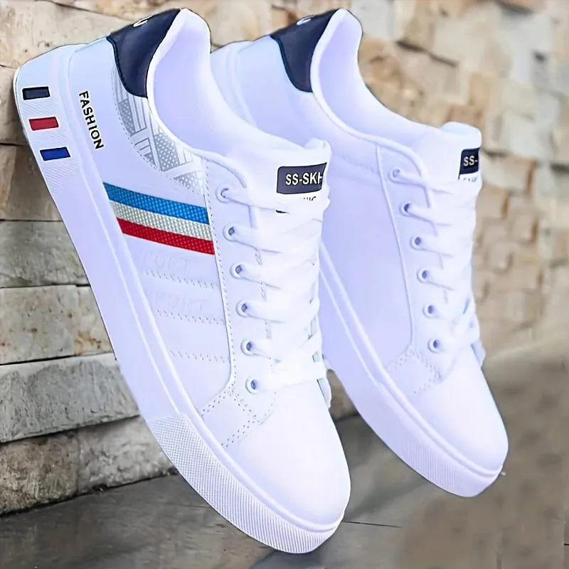 A Pair of White Sneakers Perfect for Skateboarding Casual Sports and Everyday Wear. Lightweight with A Soft Sole Suitable fo