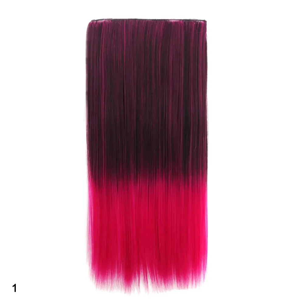 Zolin grampo de cabelo reto na extensão do cabelo arco-íris colorido ombre cor uma peça com 5 clipes sintético cosplay hairpieces