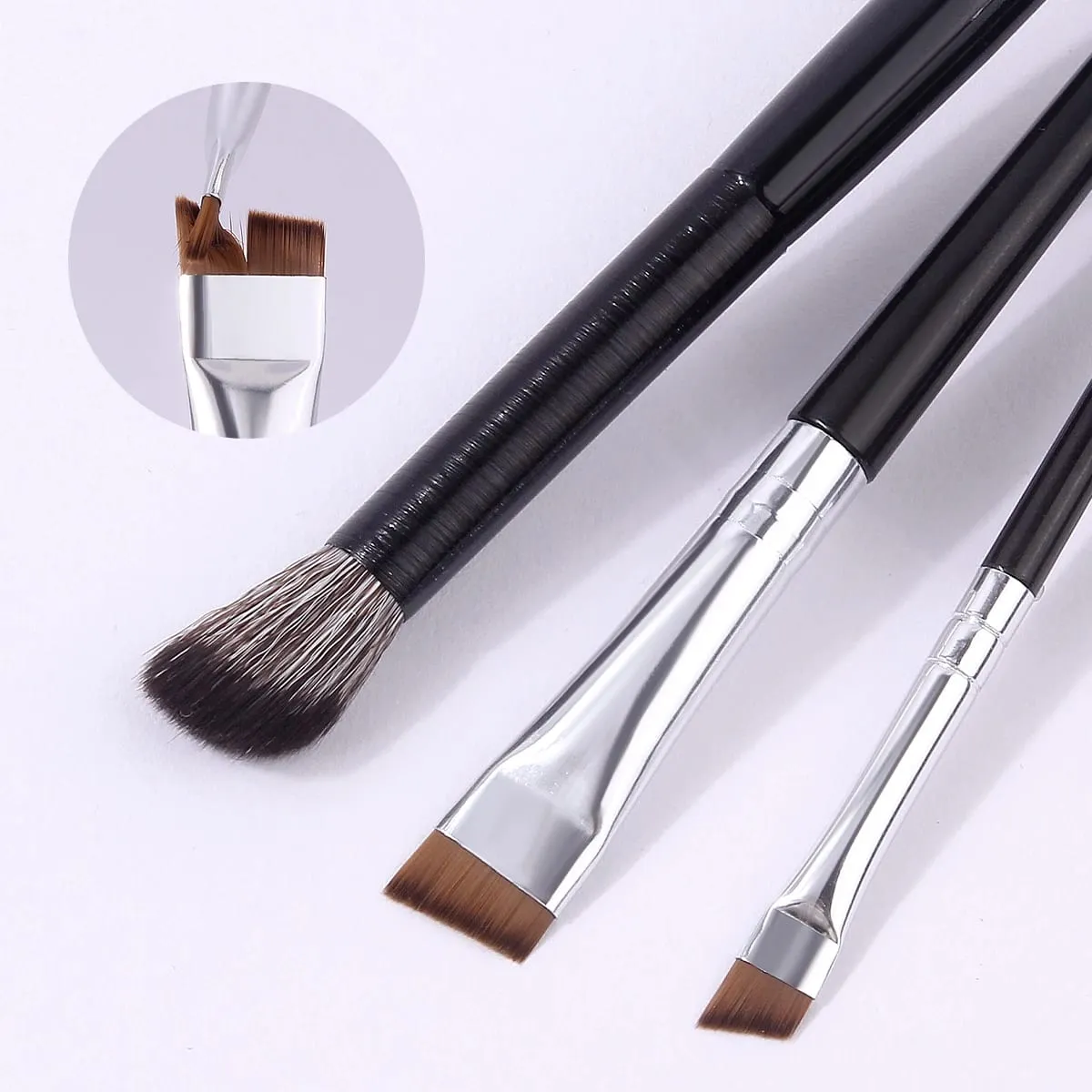 3Pcs Professional Eyebrow Concealer Makeup Brushes Set Soft Synthetic Hair Angled Eye Shadow Blending Brush for Eye Makeup Tools