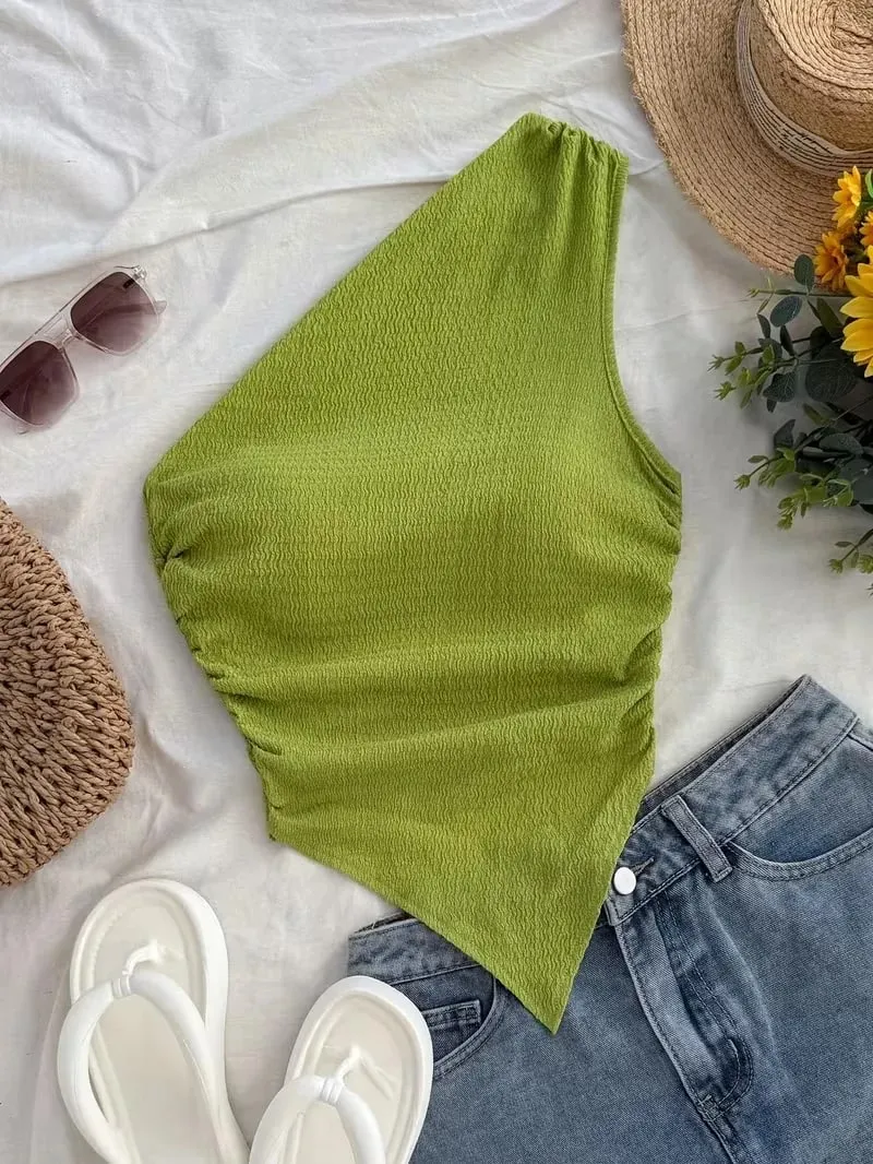 Women's Summer Holiday Asymmetrical Neckline Tank Top Cropped Top