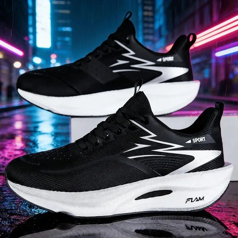 Men Running Shoes Carbon Plate Cushioned Anti Slip Breathable Mesh Athletic Sneakers for Women Marathon Training Tennis Sports