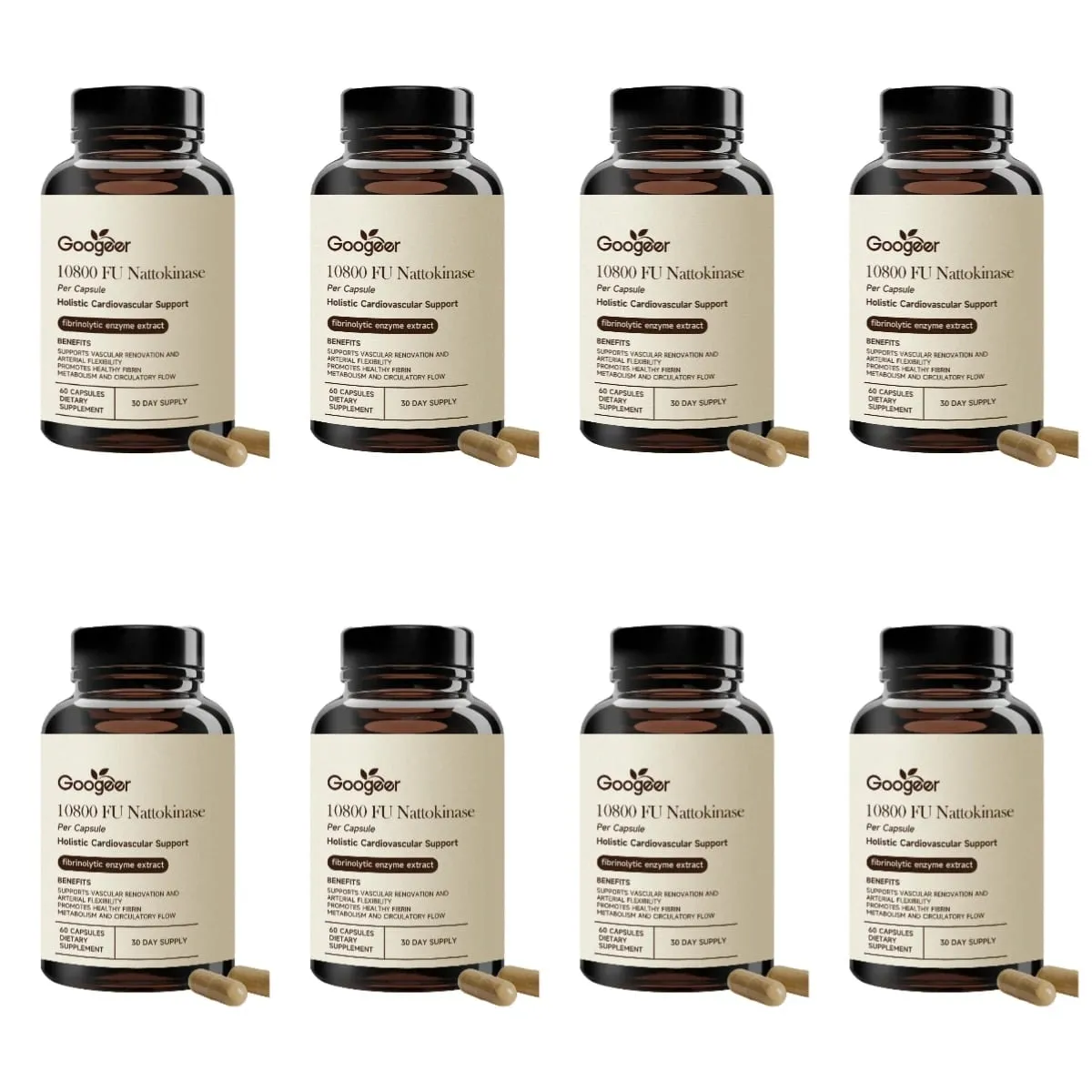 Nattokinase 10800 FU Capsules with CoQ10 Garlic Extract Daily Wellness Supplement 60 Count 30 Day Supply for Adults Men Women