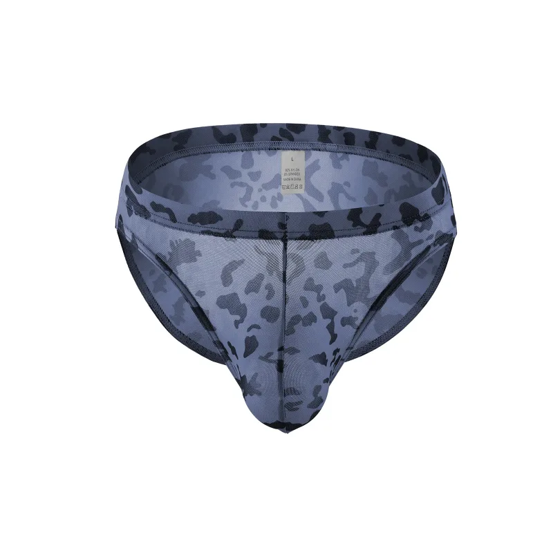 Men Sexy Briefs Underwear Mesh Sheer Ultra-Thin Underpants Big Penis Pouch See Through Panties Leopard Bikini