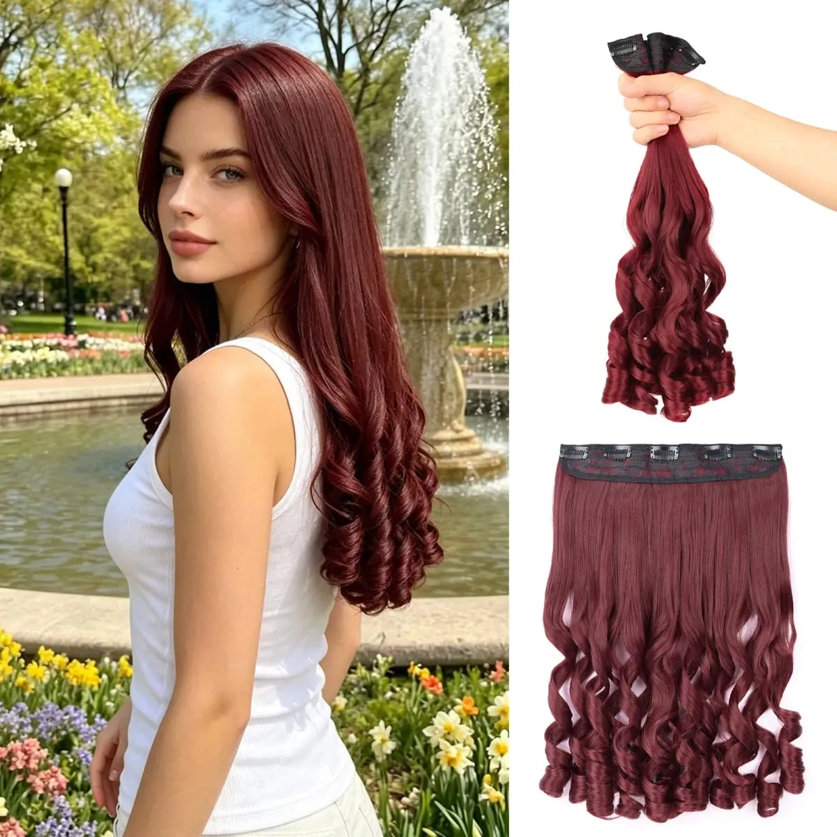 Synthetic Clip in One Piece Hair Extensions 5 Clips in one piece false hair 16inch French curl Style for women girls Daily Party