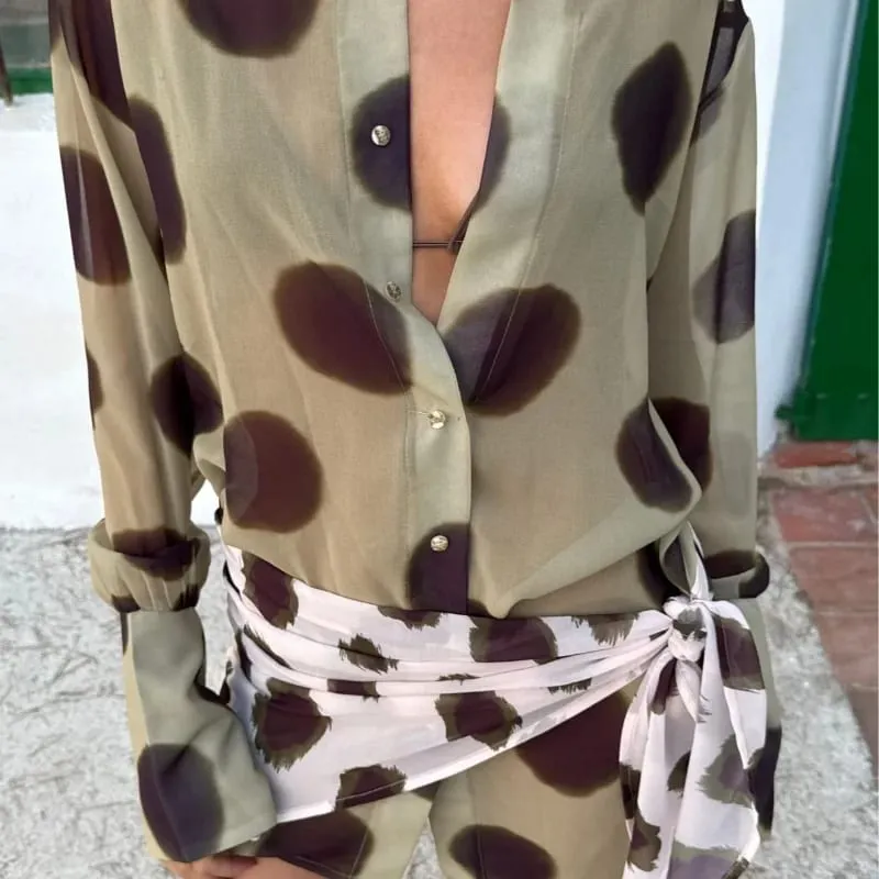 Polka Dots Print Detachable Scarf Sling Dress 2026 New Ladies Slim V-neck Spaghetti Strap Long Robes Women's Beach Dresses