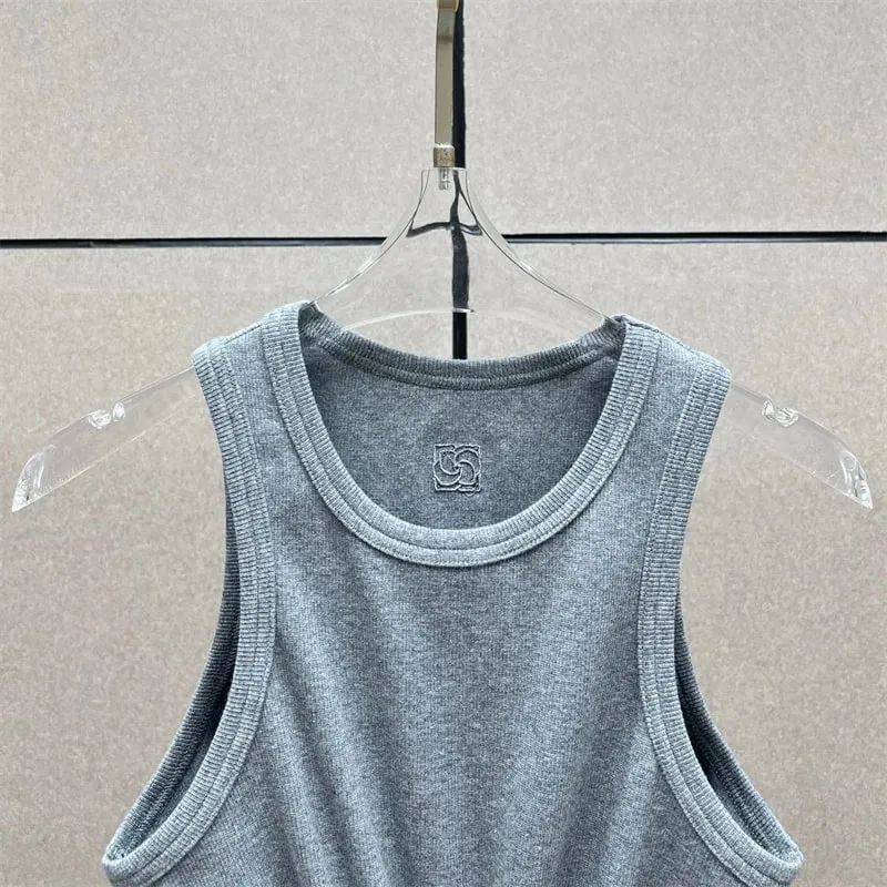Women's vest New elastic knitted slim fit sleeveless top for summer 2026 Cotton blend round neck pullover women's corset T-shirt