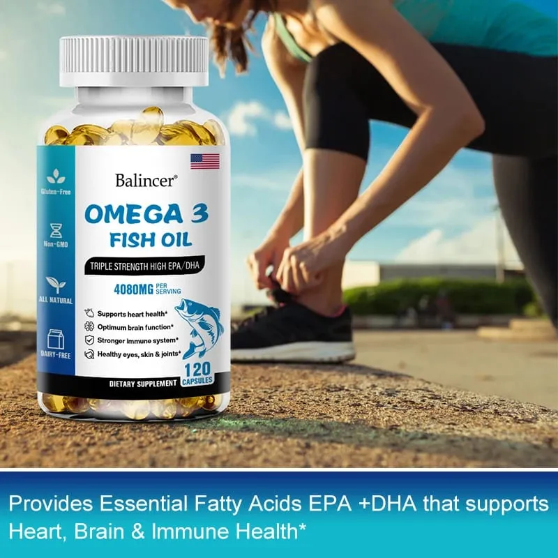 Omega 3 Fish Oil 4080mg - High EPA + DHA Helps with Joints Skin Immune Support Antioxidant & Improve Memory