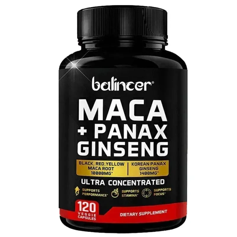 Maca & Ginseng Capsules 10000mg (Yellow+Red+Black) Extract Strength Endurance Muscle Mass Energy & Muscle Support