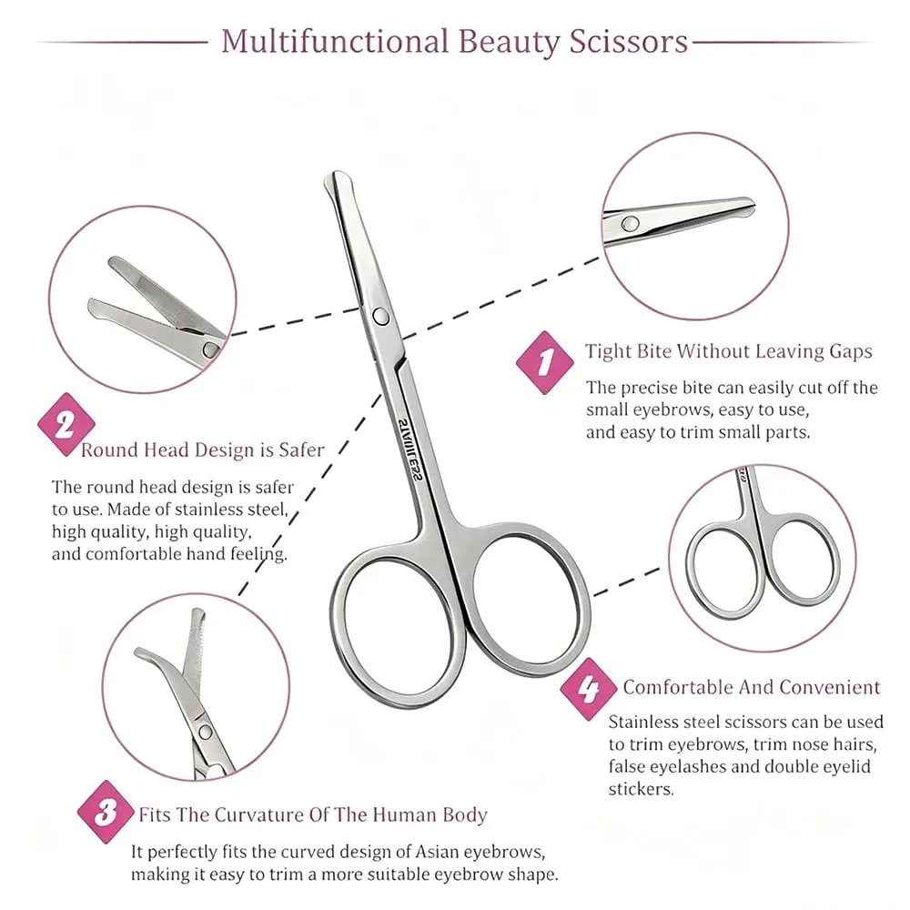 Stainless Steel Round Safety Nose Hair Scissors Makeup Tool Eyebrow Scissor-1Pcs