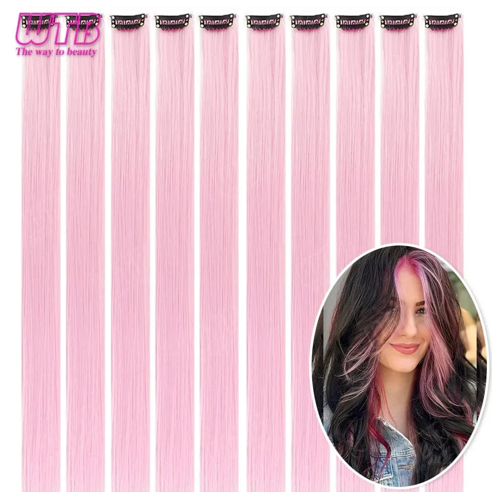 10Pcs Colored Synthetic Extension Wigs BB Clip Style Straight Hair Extensions Suitable for Women to Wear at Holidays and Parties