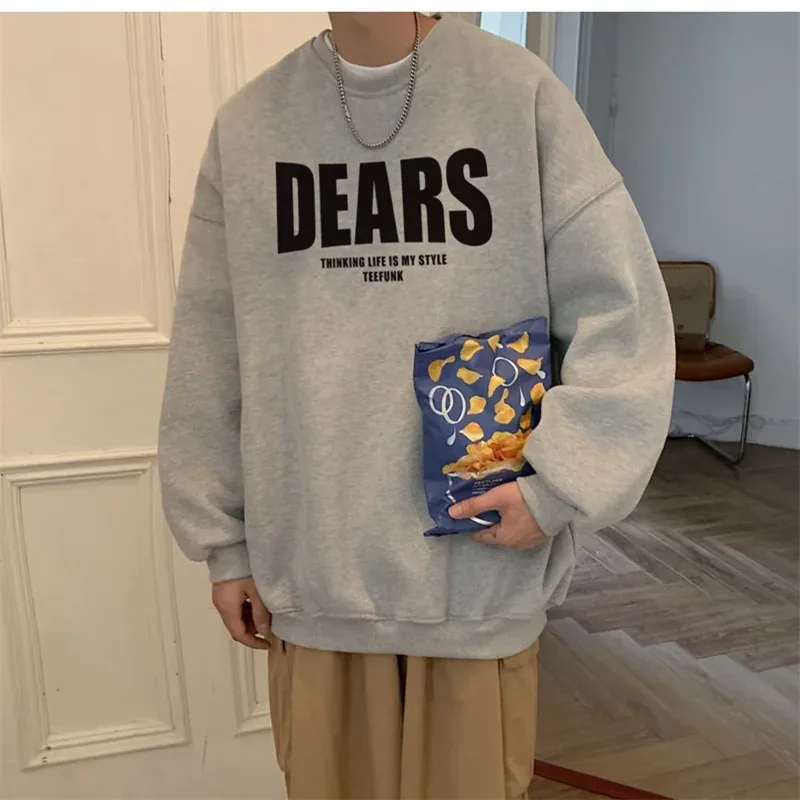 Autumn Men's High Street Letter Print O-Neck Hoodies 2026 Casual Fashion Graphic Long Sleeve Tops Y2K Youthful Basic Sweatshirts